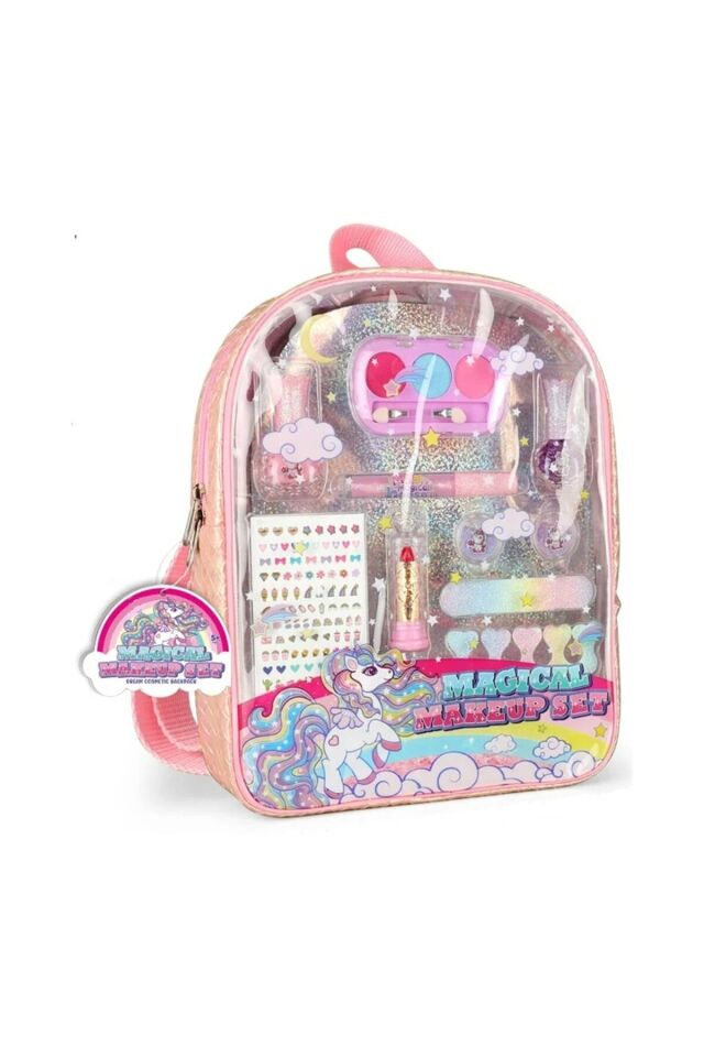 Bloomie Sırt Çantalı Çocuk Makyaj Güzellik Seti Sürülebilir, Stickerlı Makyaj Malzemeleri 30X20 cm