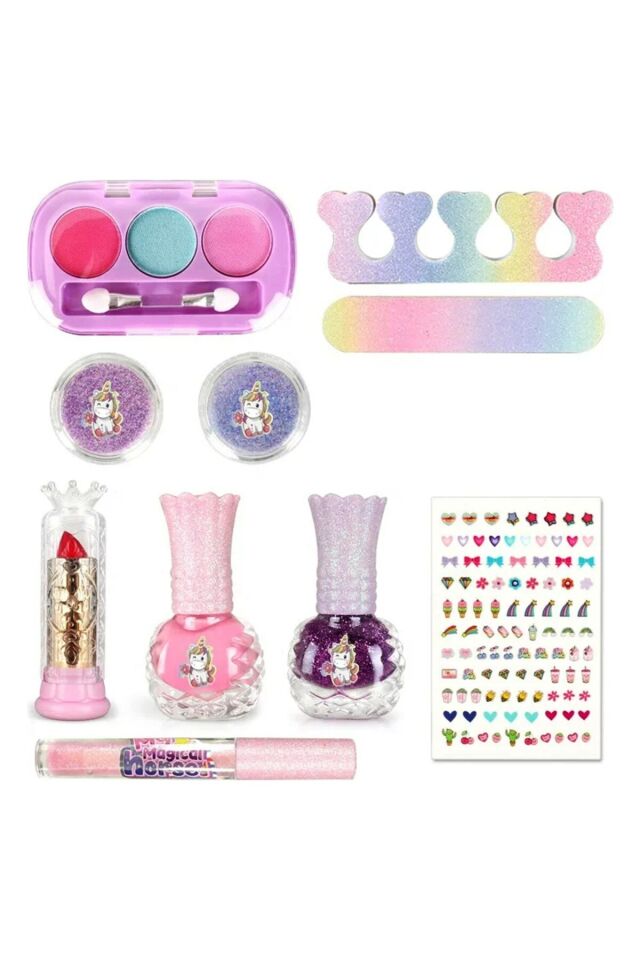 Bloomie Sırt Çantalı Çocuk Makyaj Güzellik Seti Sürülebilir, Stickerlı Makyaj Malzemeleri 30X20 cm