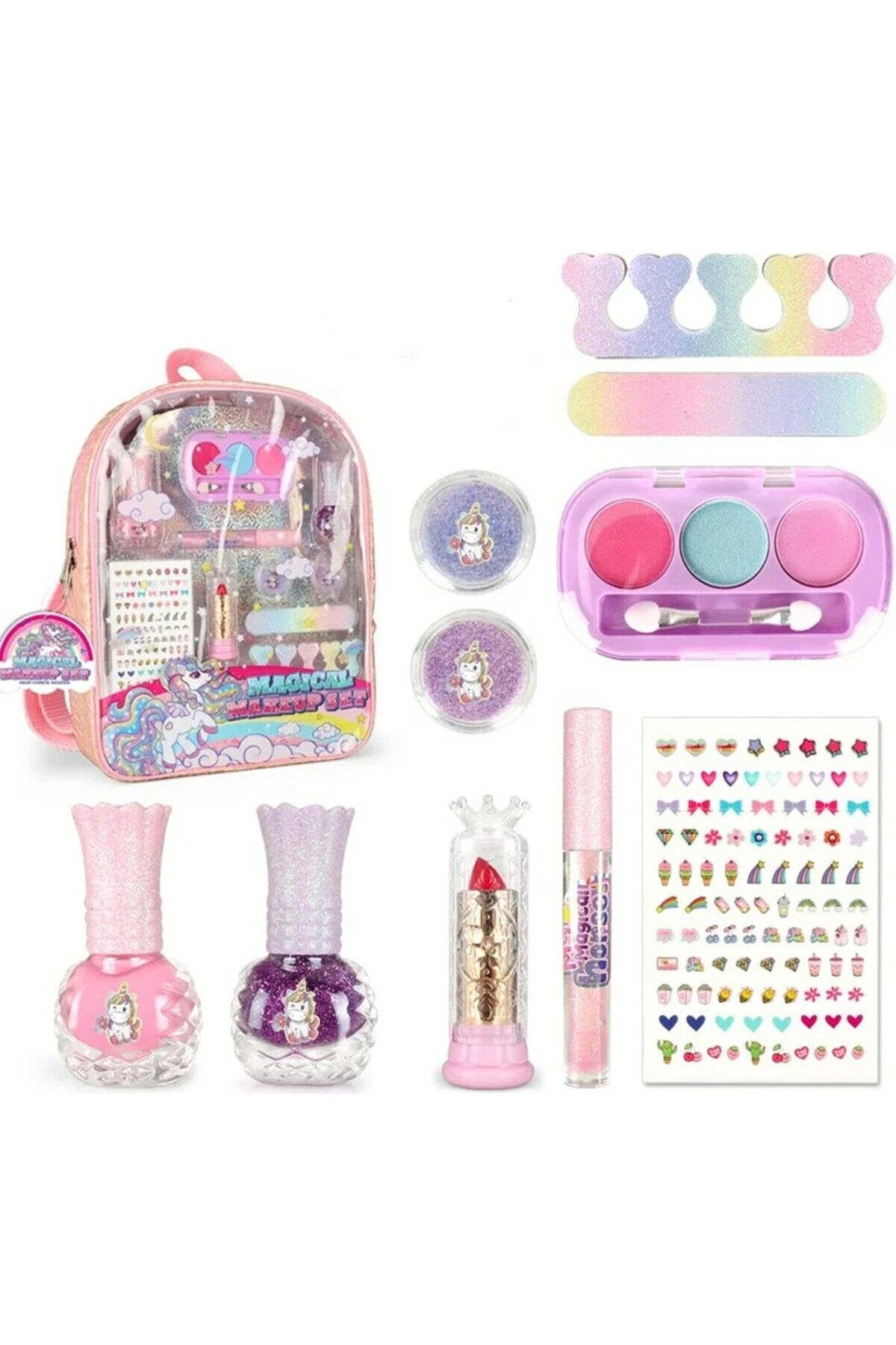 Bloomie Sırt Çantalı Çocuk Makyaj Güzellik Seti Sürülebilir, Stickerlı Makyaj Malzemeleri 30X20 cm