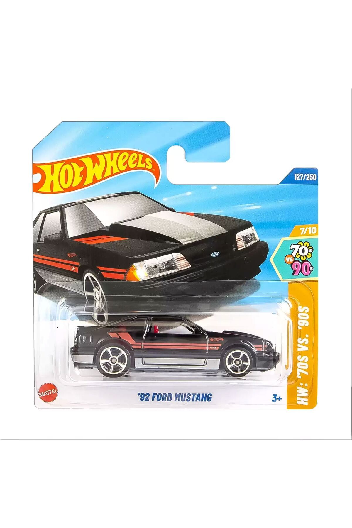 HW '70 vs. '90s '92 Ford Mustang hyy68 7/10 127/250 Tekli Siyah Metal Araç 1/64 Ölçek