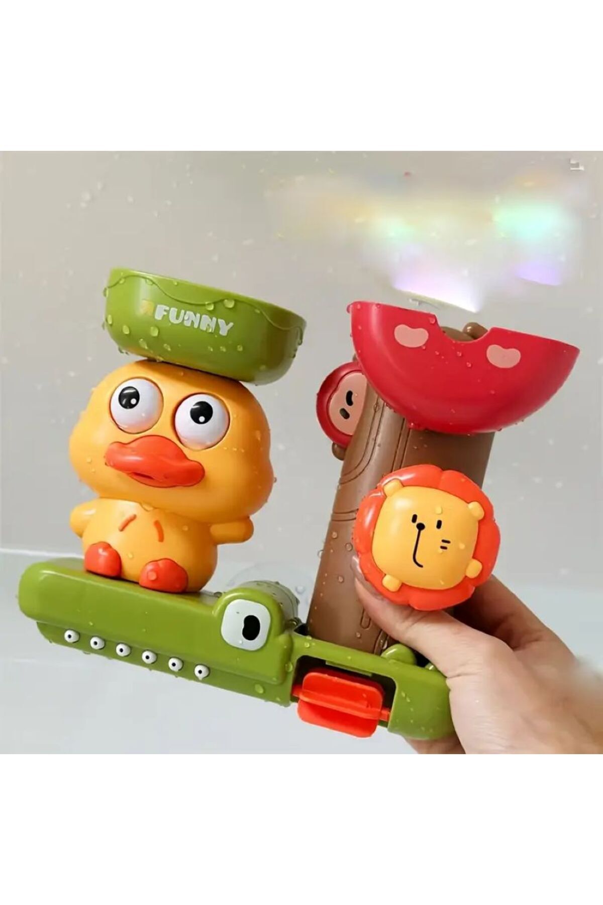 Sevimli ördek renkli döner duş, banyo oyuncağı 15x18 cm vakumlu yapışkan